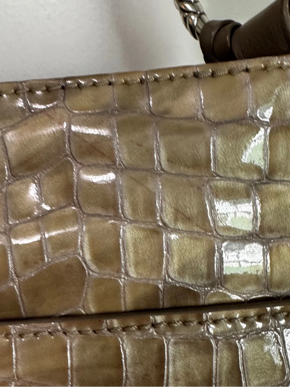 Brighton Cherie Croc Embossed Patent Leather Shoulder Bag Taupe